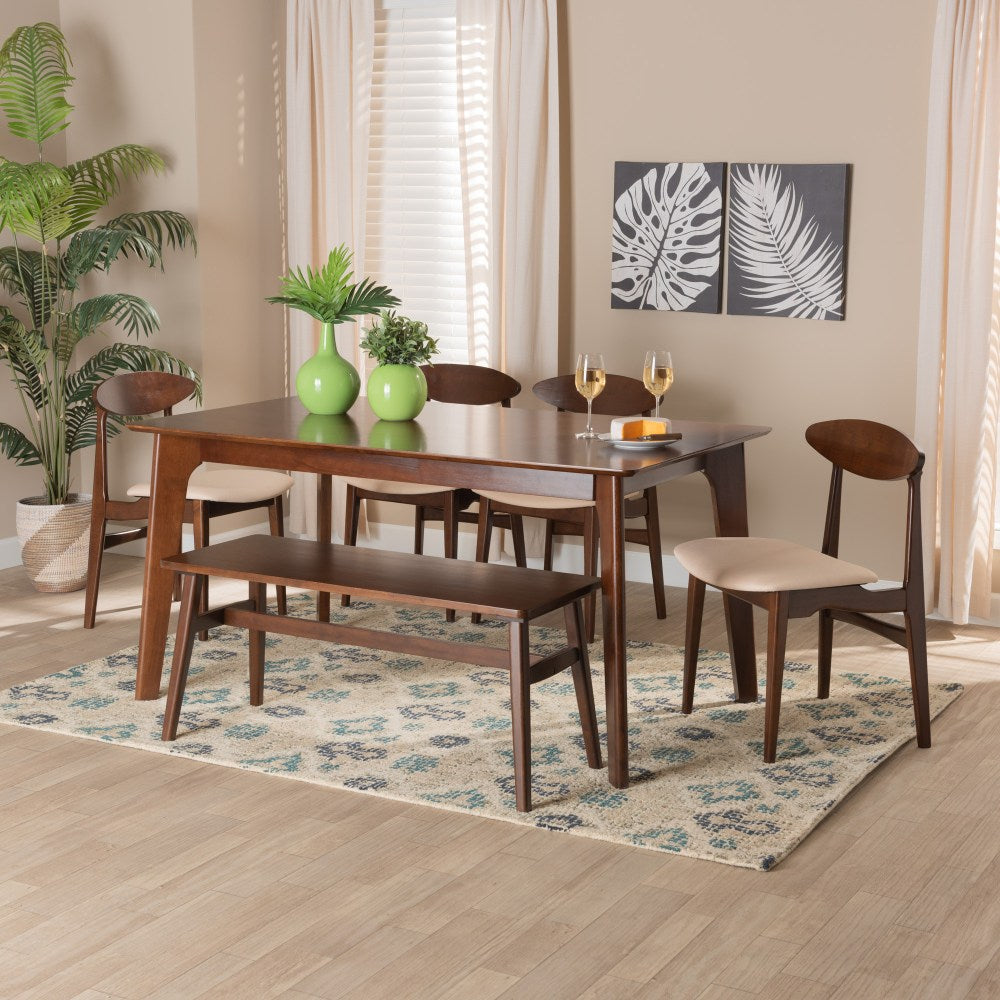 Baxton Studio Daria 6-Piece Dining Set, 29-15/16inH x 59-1/8inW x 35-7/16inD, Cream/Dark Brown
