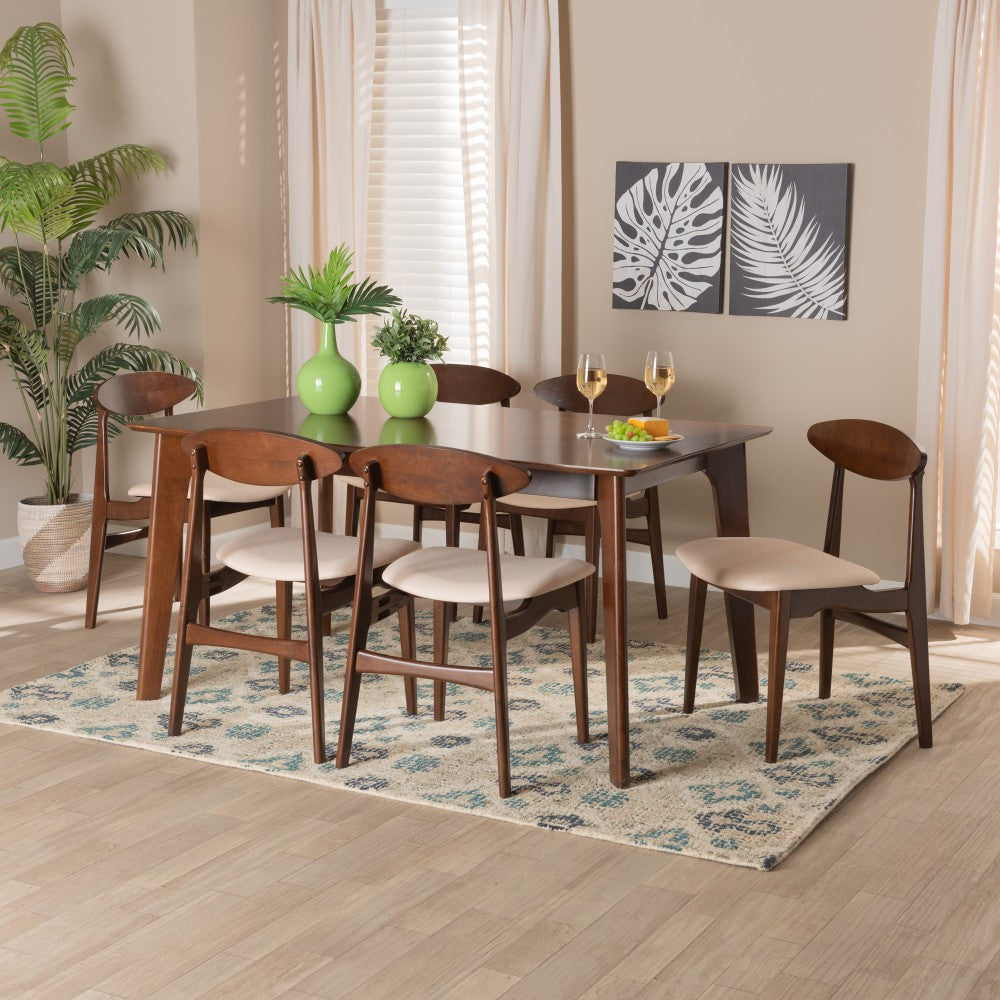 Baxton Studio Daria 7-Piece Dining Set, 29-15/16inH x 59-1/8inW x 35-7/16inD, Cream/Dark Brown