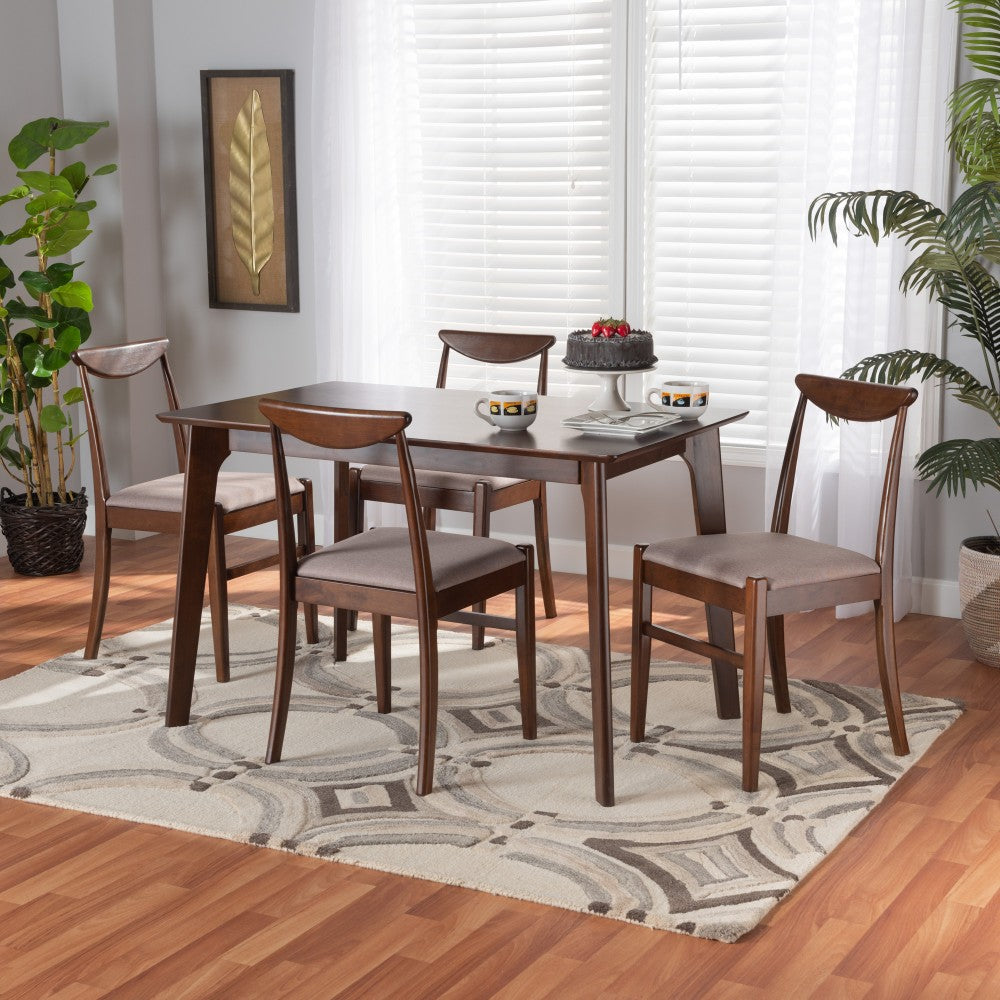 Baxton Studio Delphina 5-Piece Dining Set, 29-15/16inH x 47-1/4inW x 29-1/2inD, Warm Gray/Dark Brown
