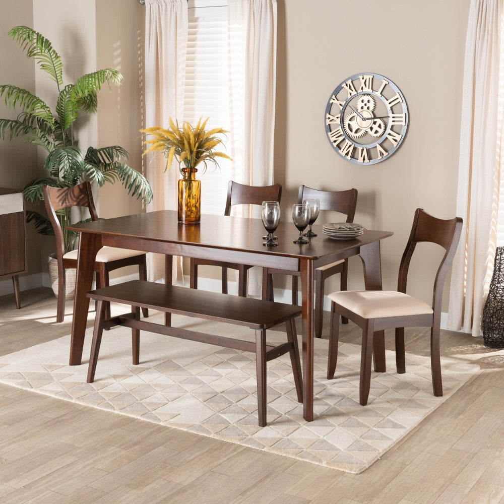 Baxton Studio Adreana Finished Wood 6-Piece Dining Set, Cream/Dark Brown