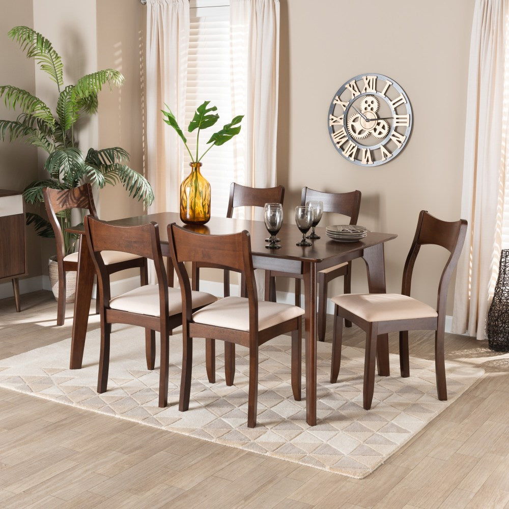 Baxton Studio Adreana 7-Piece Dining Set, Cream/Dark Brown