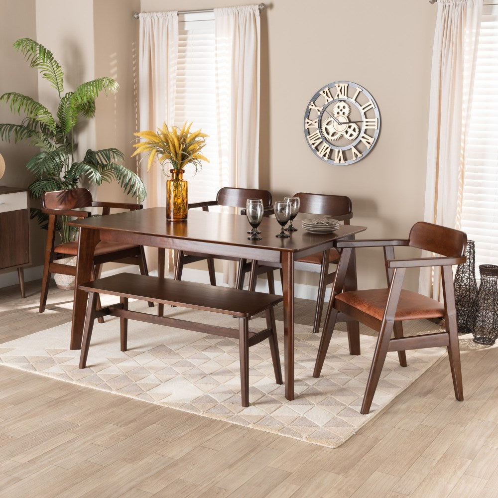 Baxton Studio Cleo 6-Piece Dining Set, 29-15/16inH x 59-1/8inW x 35-7/16inD, Light Brown/Dark Brown
