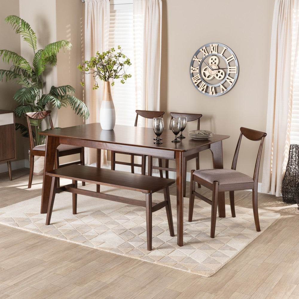 Baxton Studio Delphina 6-Piece Dining Set, 29-15/16inH x 59-1/8inW x 35-7/16inD, Warm Gray/Dark Brown
