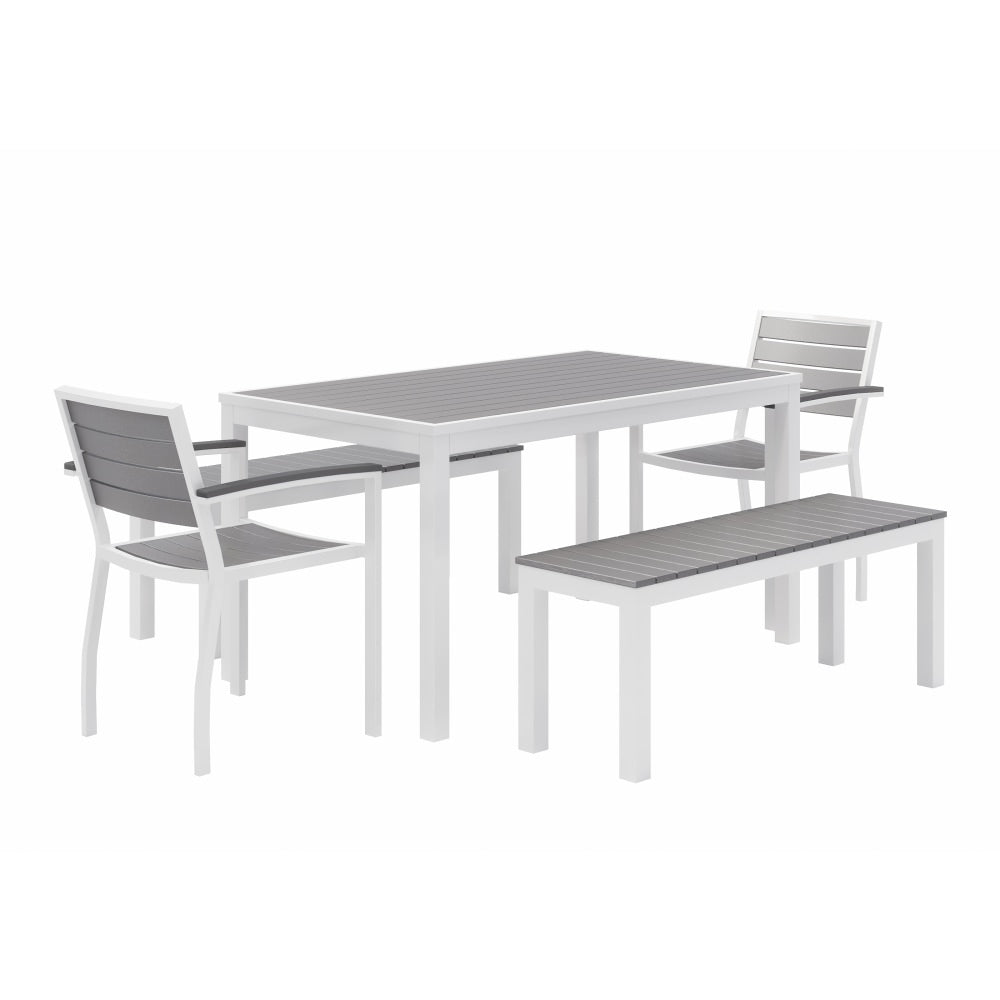 KFI Studios Eveleen 5-Piece Outdoor Patio Set, 45-4/8inH x 30inW x 30inD, White Table, Silver/Mocha Chairs