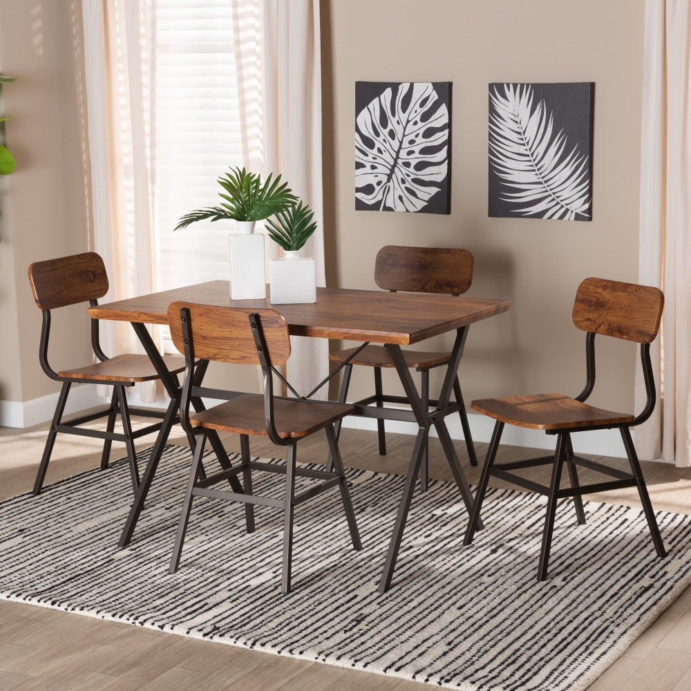 Baxton Studio Irwin Finished Wood And Metal 5-Piece Dining Set, Walnut Brown/Black