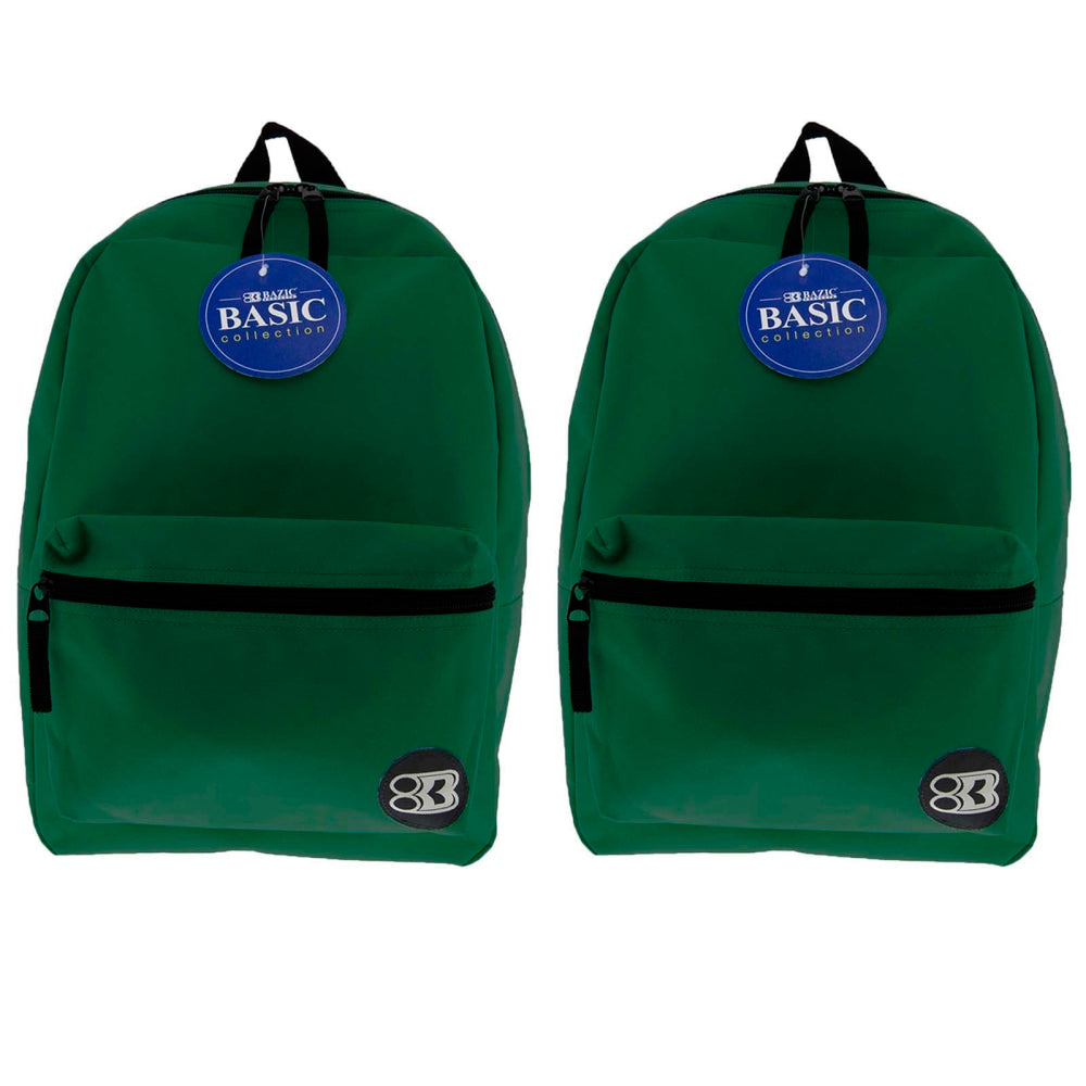 BAZIC Products 16in Basic Backpacks, Green, Pack Of 2 Backpacks