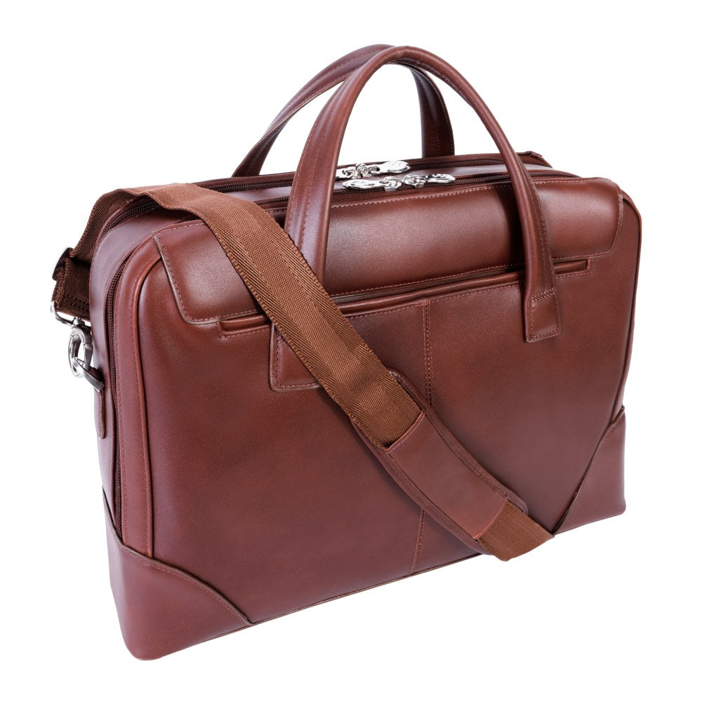 McKlein Harpswell Dual Compartment Briefcase with 17in Laptop Pocket, Brown