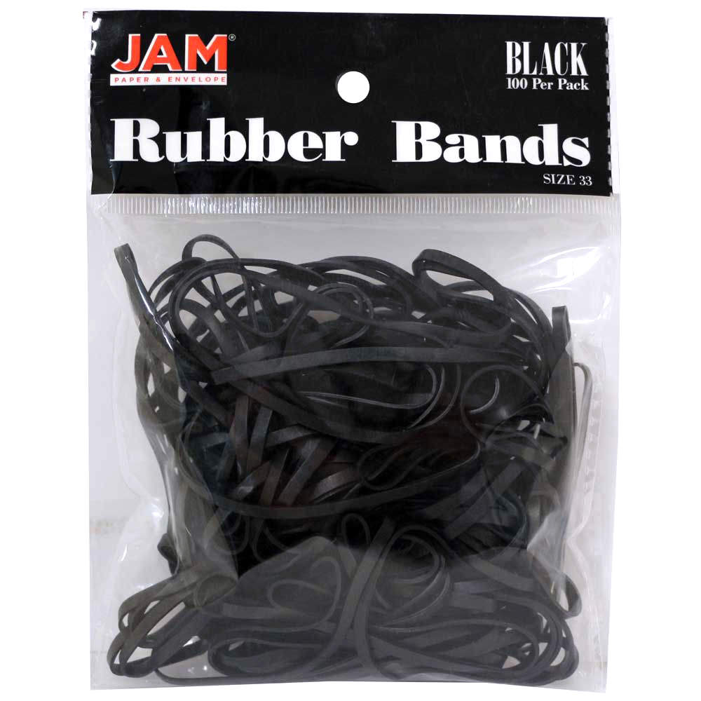 JAM Paper Rubber Bands, Size 33, Black, Bag Of 100 Rubber Bands