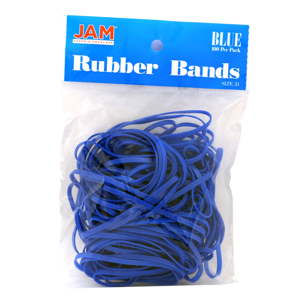 JAM Paper Rubber Bands, Size 33, Blue, Bag Of 100 Rubber Bands