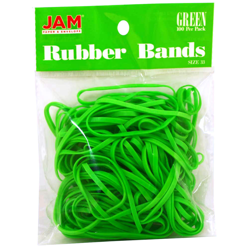 JAM Paper Rubber Bands, Size 33, Green, Bag Of 100 Rubber Bands
