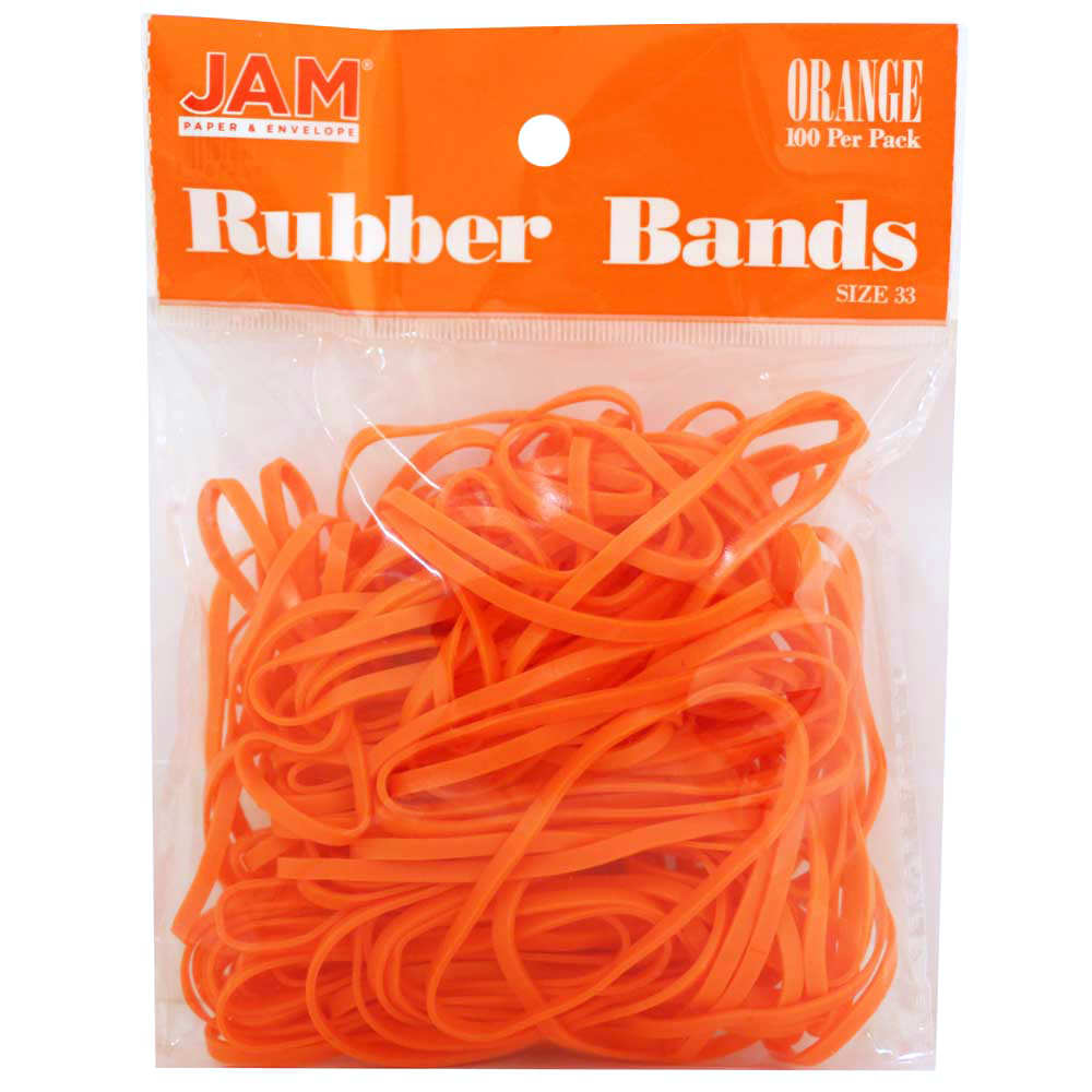 JAM Paper Rubber Bands, Size 33, Orange, Bag Of 100 Rubber Bands
