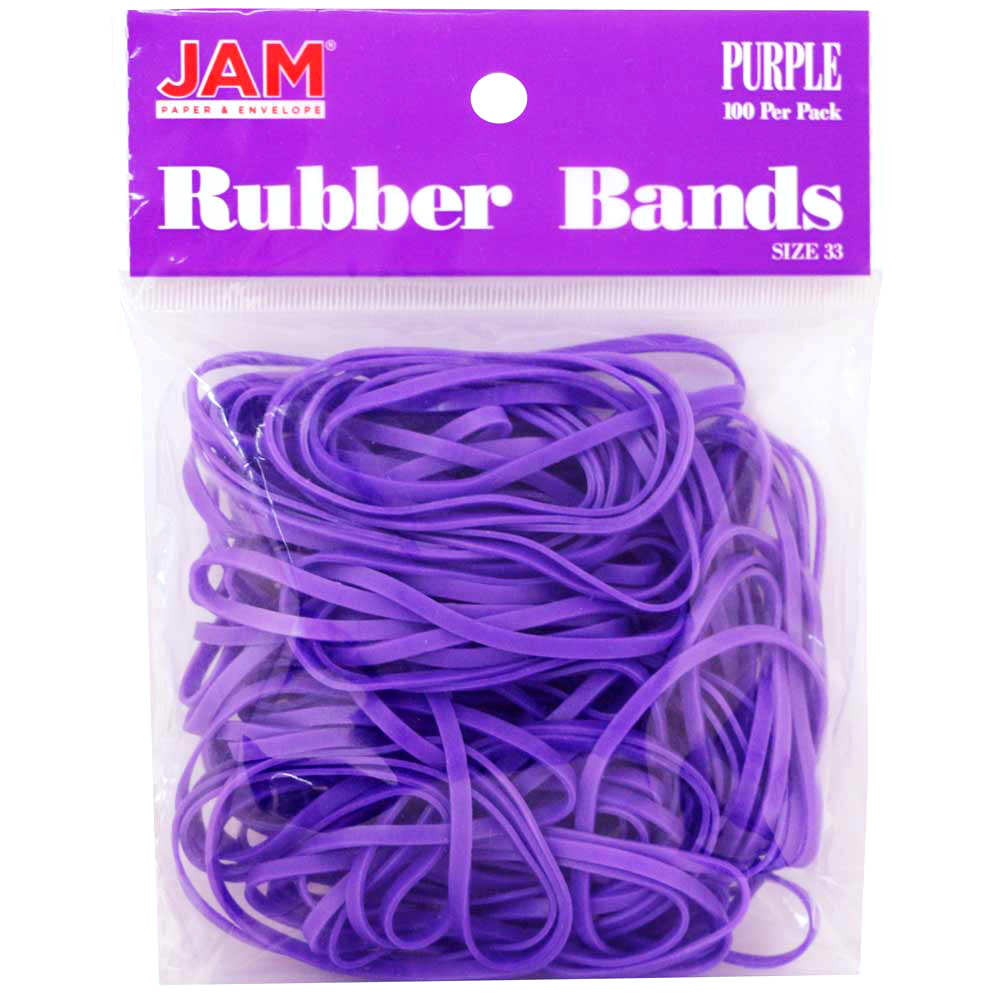 JAM Paper Rubber Bands, Size 33, Purple, Bag Of 100 Rubber Bands