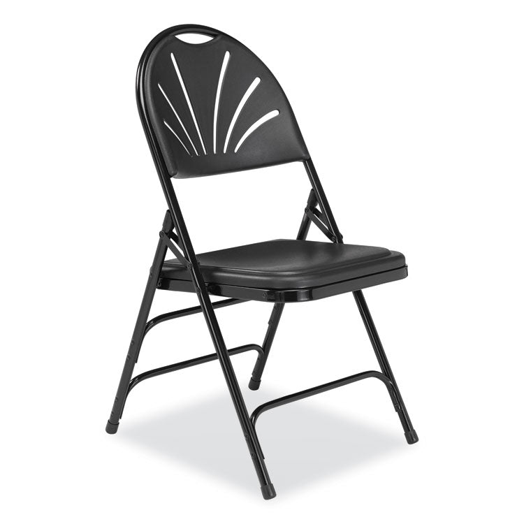 1100 Series Fan-Back Tri-Brace Dual Hinge Folding Chair, Supports Up to 500 lb, 17.75" Seat Height, Black, 4/Carton