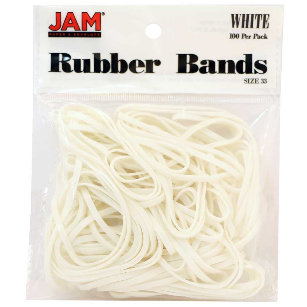 JAM Paper Rubber Bands, Size 33, White, Bag Of 100 Rubber Bands
