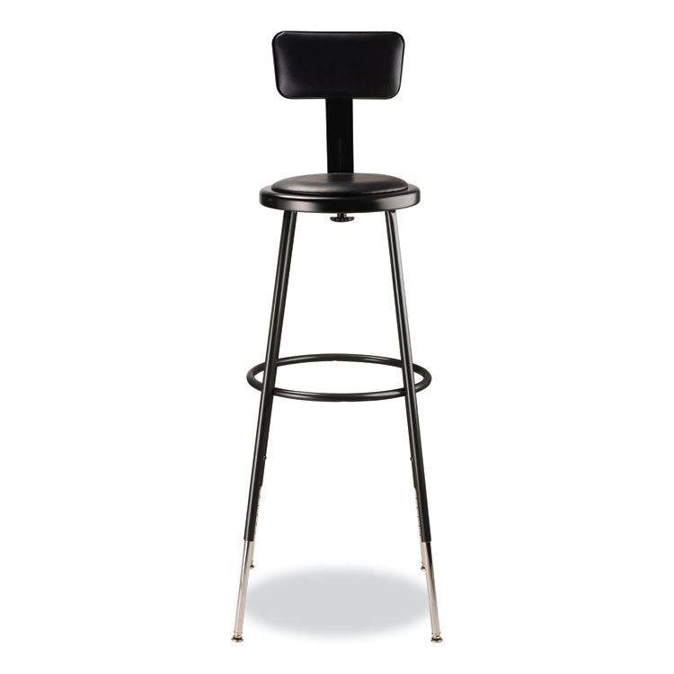 6400 Series Height Adjustable Heavy Duty Vinyl Padded Stool with Backrest, Supports 300 lb, 32" to 39" Seat Height, Black