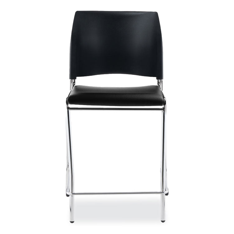 Cafetorium Counter Height Stool, Padded, Supports Up to 300 lb, 24" Seat Height, Black Seat, Black Back, Chrome Base