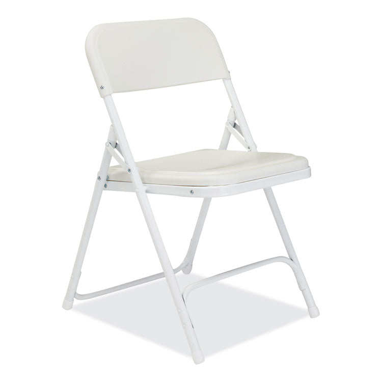 800 Series Plastic Folding Chair, Supports Up to 500 lb, 18" Seat Height, Bright White Seat, White Base, 4/Carton