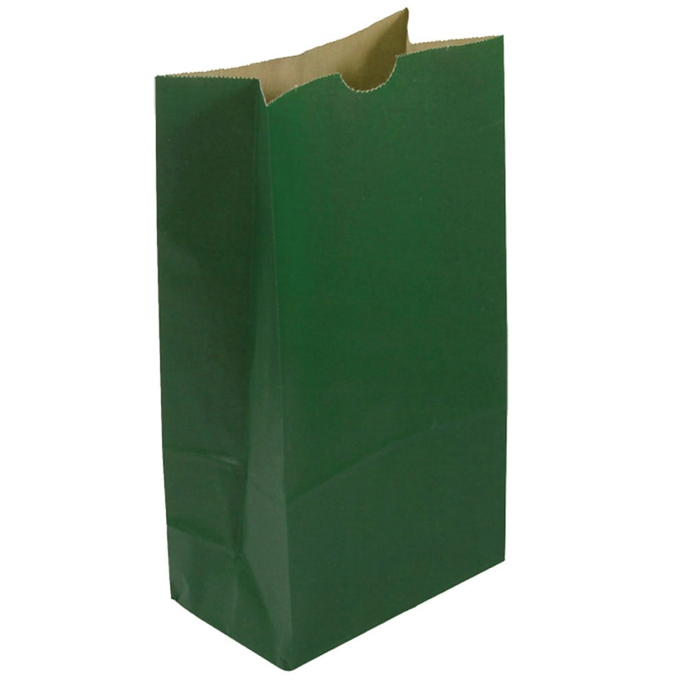 JAM Paper Kraft Lunch Bags, 11inH x 6inW x 3-3/4inD, Dark Green, Box Of 500 Bags