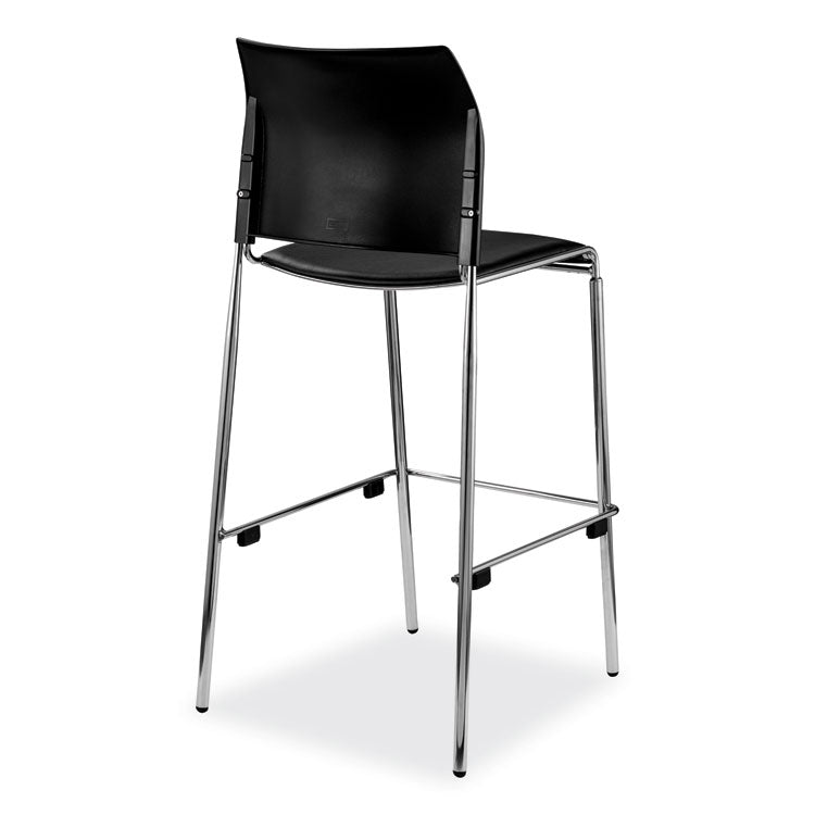 Cafetorium Bar Height Stool, Padded Seat/Back, Supports Up to 500 lb, 31" Seat Height, Black Seat, Black Back,Chrome Base