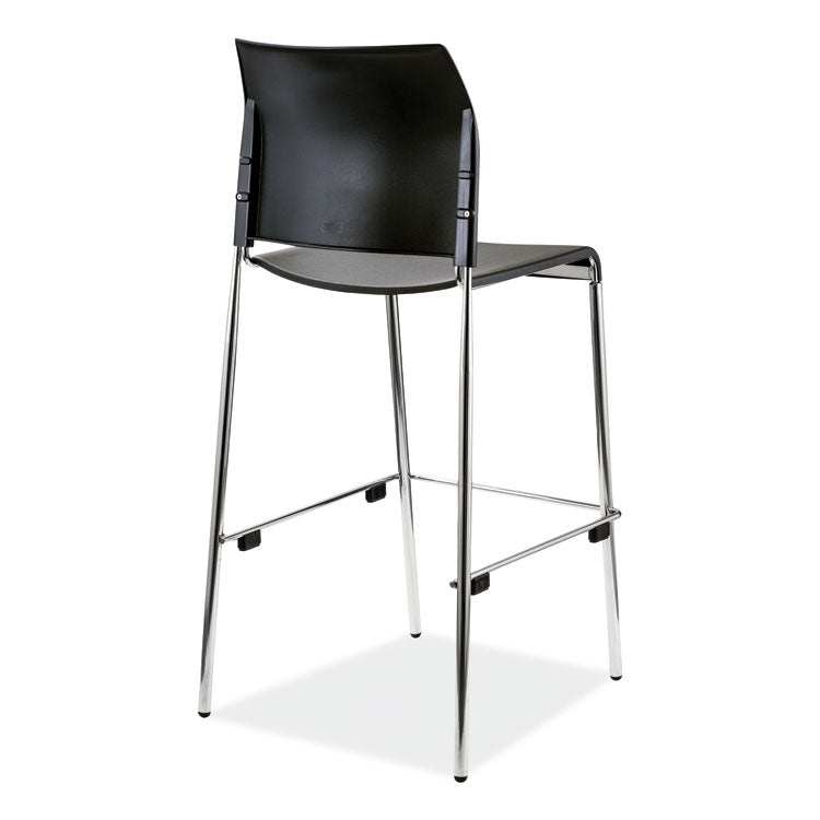 Cafetorium Bar Height Stool, Supports Up to 500 lb, 31" Seat Height, Black Seat, Black Back, Chrome Base