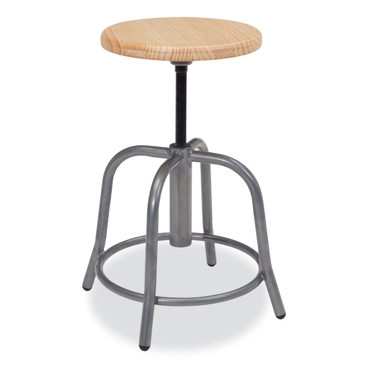 6800 Series Height Adjustable Wood Seat Swivel Stool, Supports Up to 300 lb, 19" to 25" Seat Height, Maple Seat, Gray Base