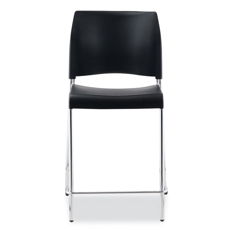 Cafetorium Counter Height Stool, Supports Up to 300 lb, 24" Seat Height, Black Seat, Black Back, Chrome Base