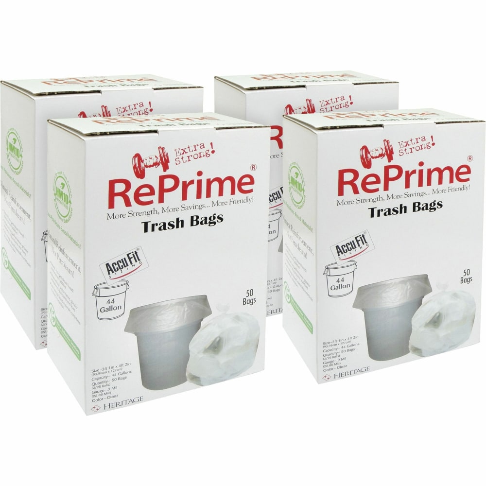 Heritage RePrime AccuFit 44-gal Can Liners - 44 gal Capacity - 37in Width x 50in Length - 0.90 mil (23 Micron) Thickness - Low Density - Clear - Linear Low-Density Polyethylene (LLDPE) - 4/Carton - 50 Per Box - Garbage
