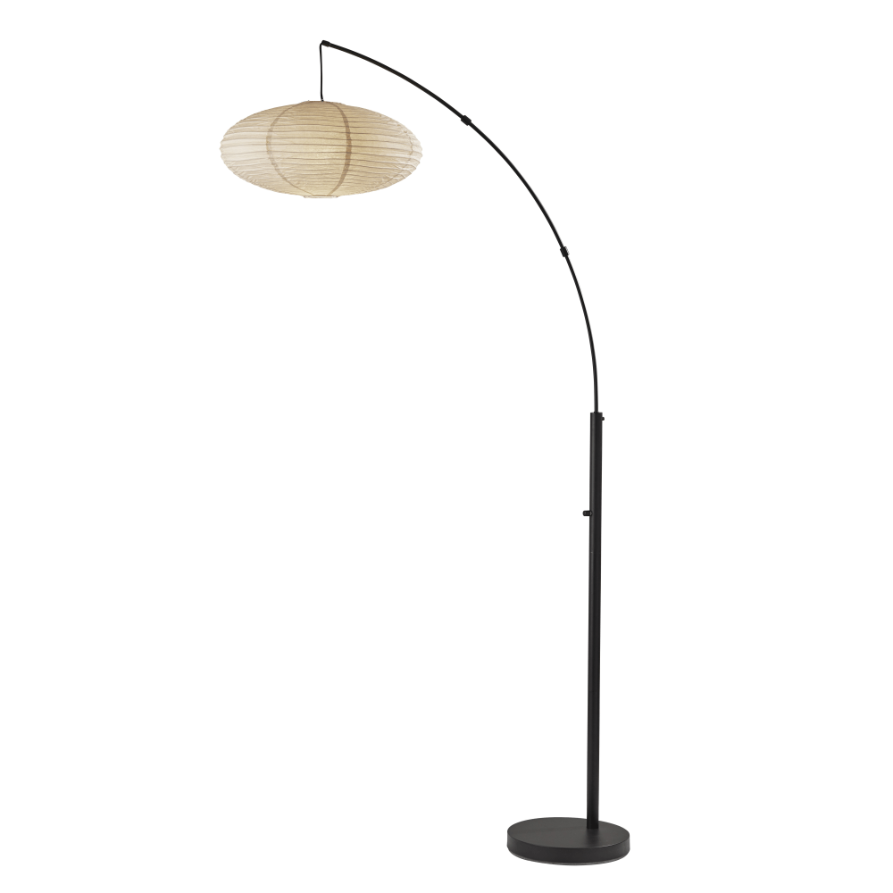 Adesso Corrine Arc Floor Lamp, 80inH, Off-White Shade/Black Base
