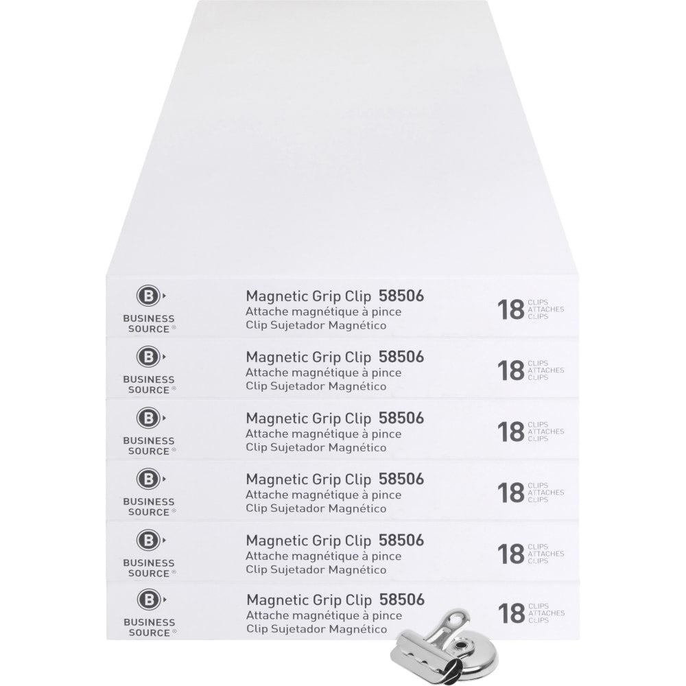 Business Source Magnetic Grip Clips Pack - No. 1 - 1.3in Width - for Paper - Magnetic, Heavy Duty - 108 / Bundle - Silver