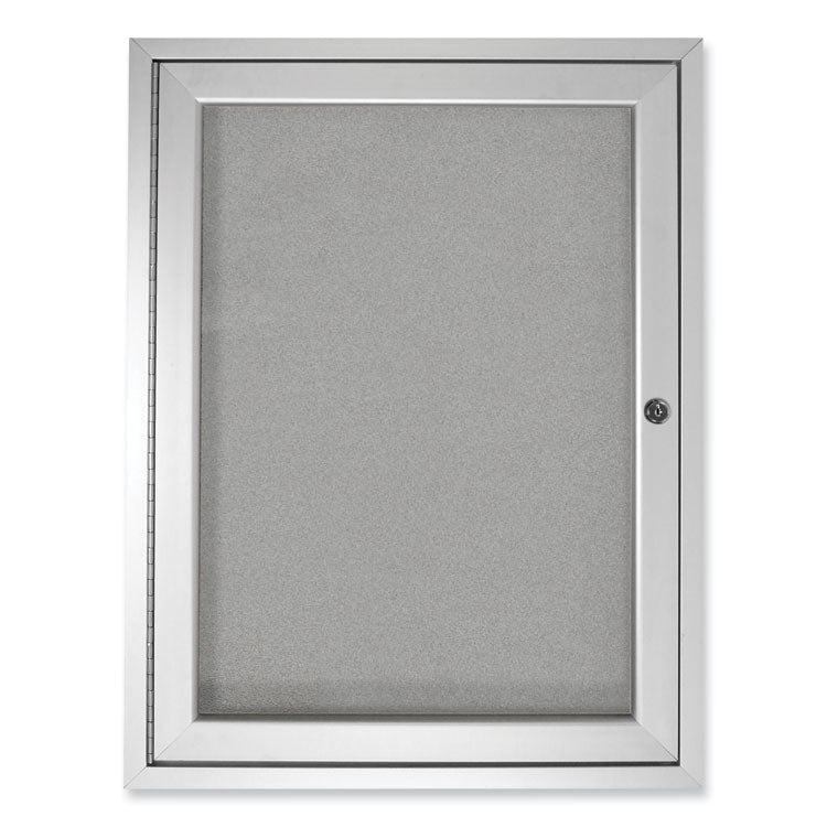 1 Door Enclosed Vinyl Bulletin Board with Satin Frame, 30" x 36", Silver Surface, Satin Aluminum Frame