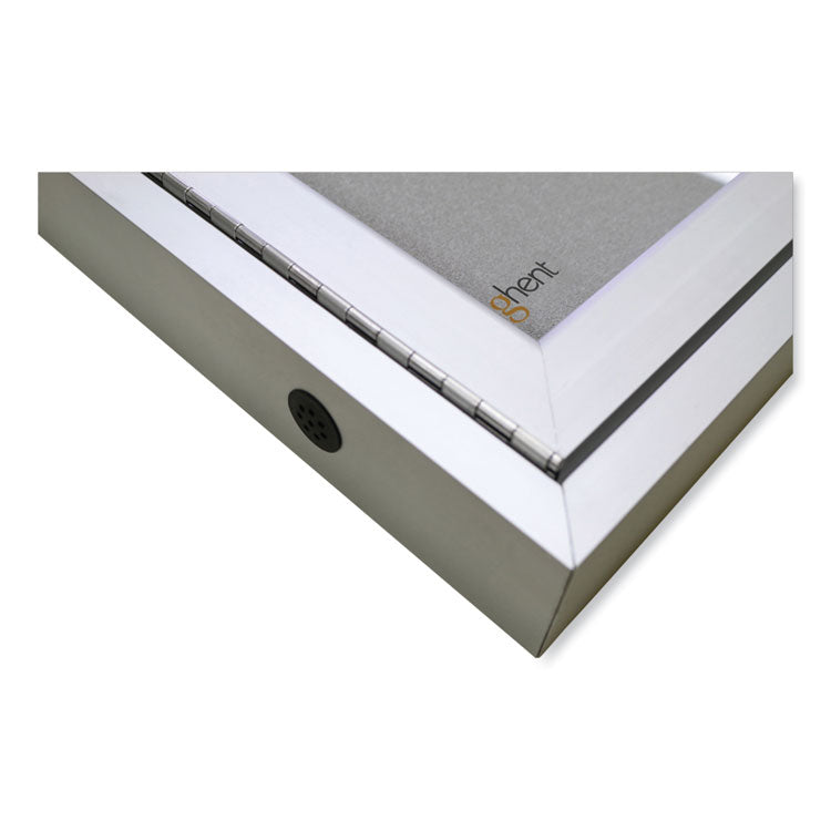 1 Door Enclosed Vinyl Bulletin Board with Satin Frame, 30" x 36", Silver Surface, Satin Aluminum Frame