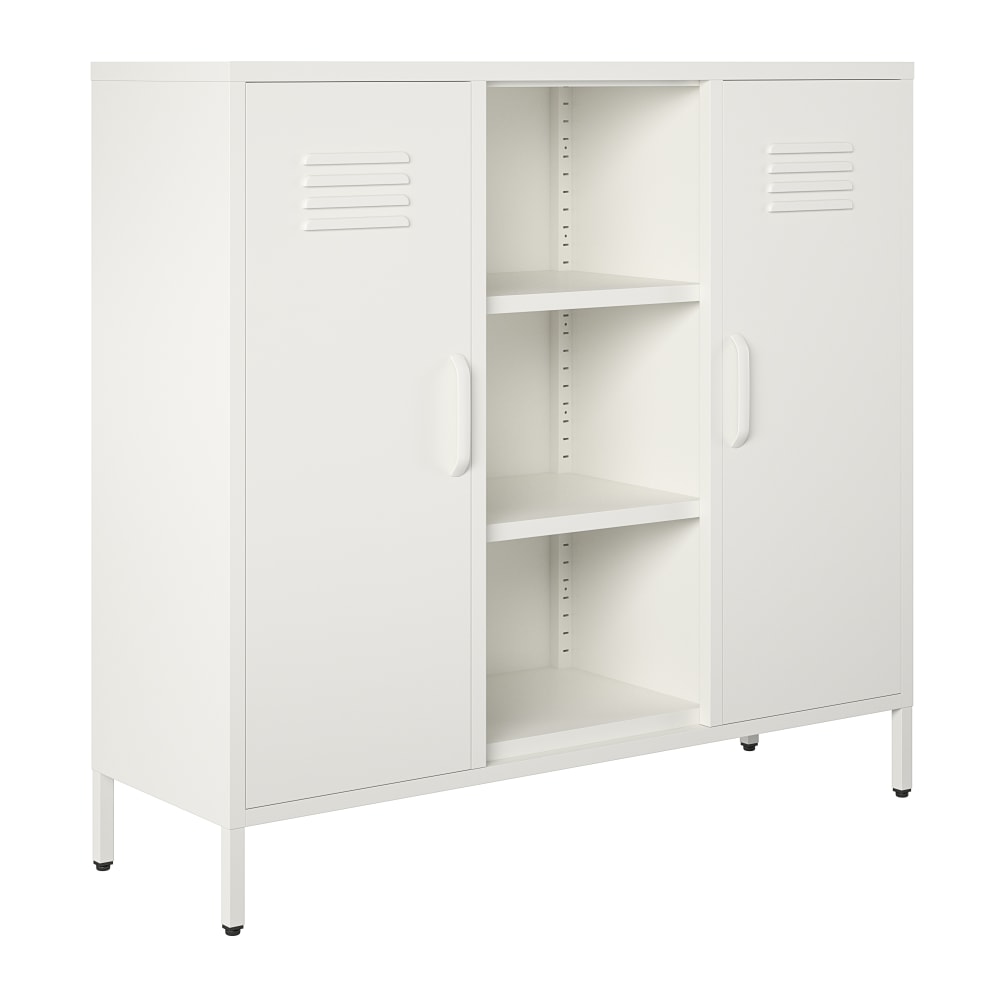 Ameriwood Home Mission District Metal 2-Door Locker Console Table, 40inH x 43-5/16inW x 13-13/16inD, Soft White