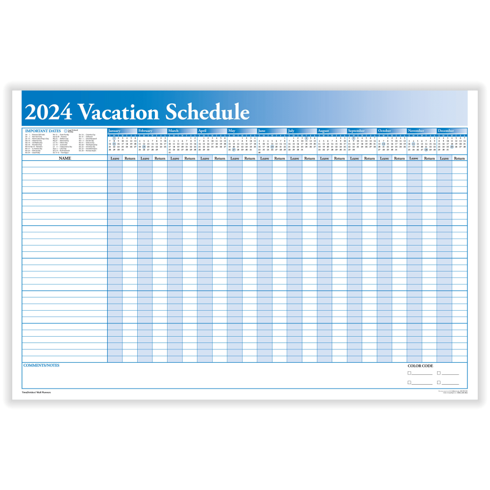 ComplyRight 2024 Calendar Planner, 36in x 24in, Full Vacation