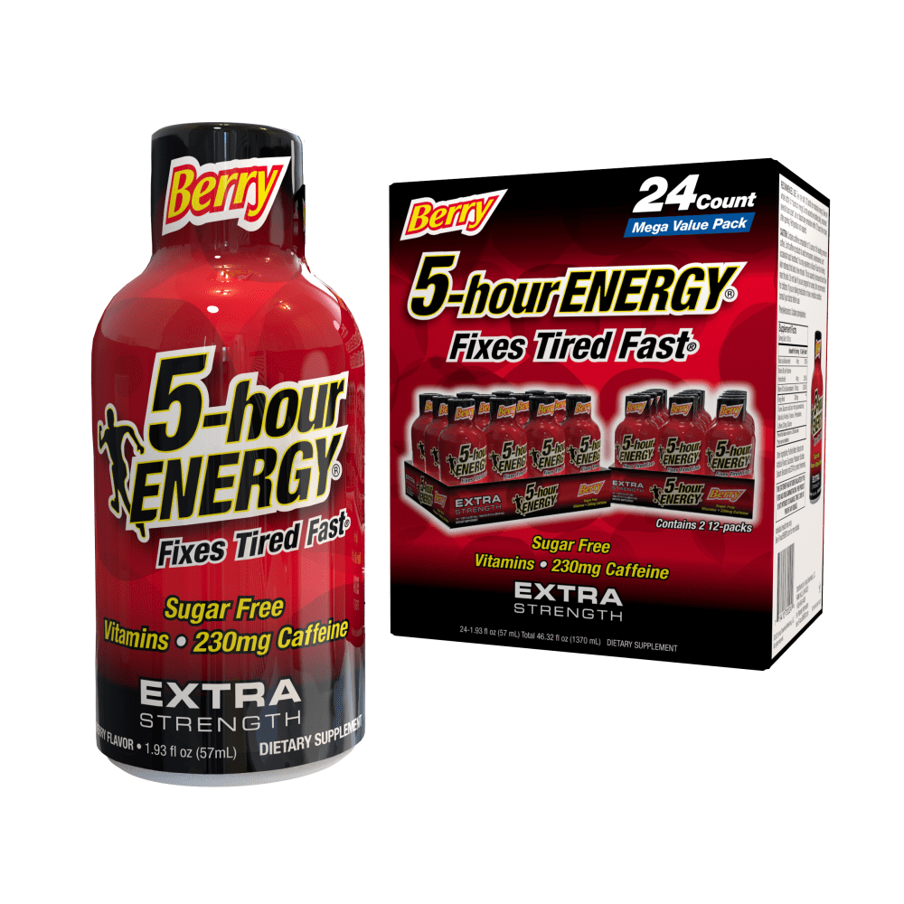 5-Hour Energy Extra-Strength Berry, 1.93 Oz, 12 Bottled Per Pack, Box Of 2 Packs