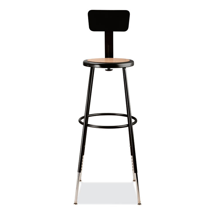 6200 Series 32"-39" Height Adjustable Heavy Duty Stool With Backrest, Supports Up to 500 lb, Brown Seat, Black Base