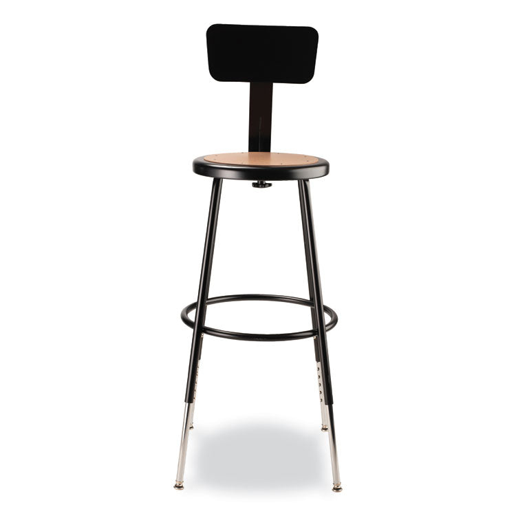 6200 Series 25" to 33" Height Adjustable Heavy Duty Stool with Backrest, Supports Up to 500 lb, Brown Seat, Black Base