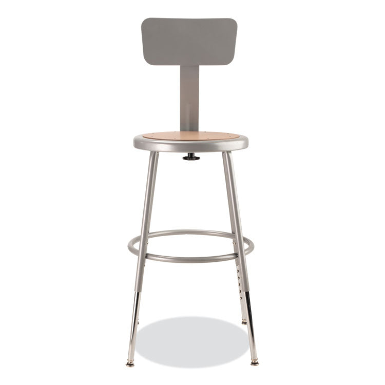 6200 Series 19" to 27" Height Adjustable Heavy Duty Stool with Backrest, Supports 500 lb, Brown Seat, Gray Back, Gray Base