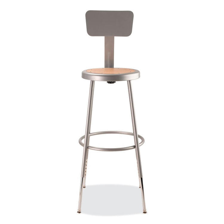 6200 Series 25" to 33" Height Adjustable Heavy Duty Stool with Backrest, Supports Up to 500 lb, Brown Seat, Gray Base
