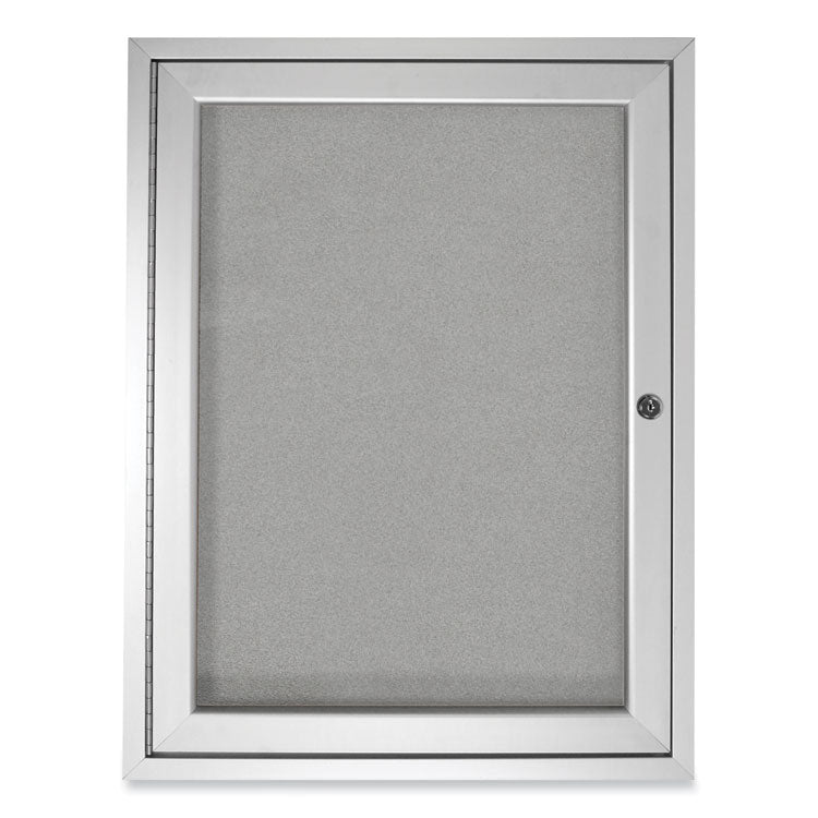 1 Door Enclosed Vinyl Bulletin Board with Satin Frame, 36" x 36", Silver Surface, Satin Aluminum Frame
