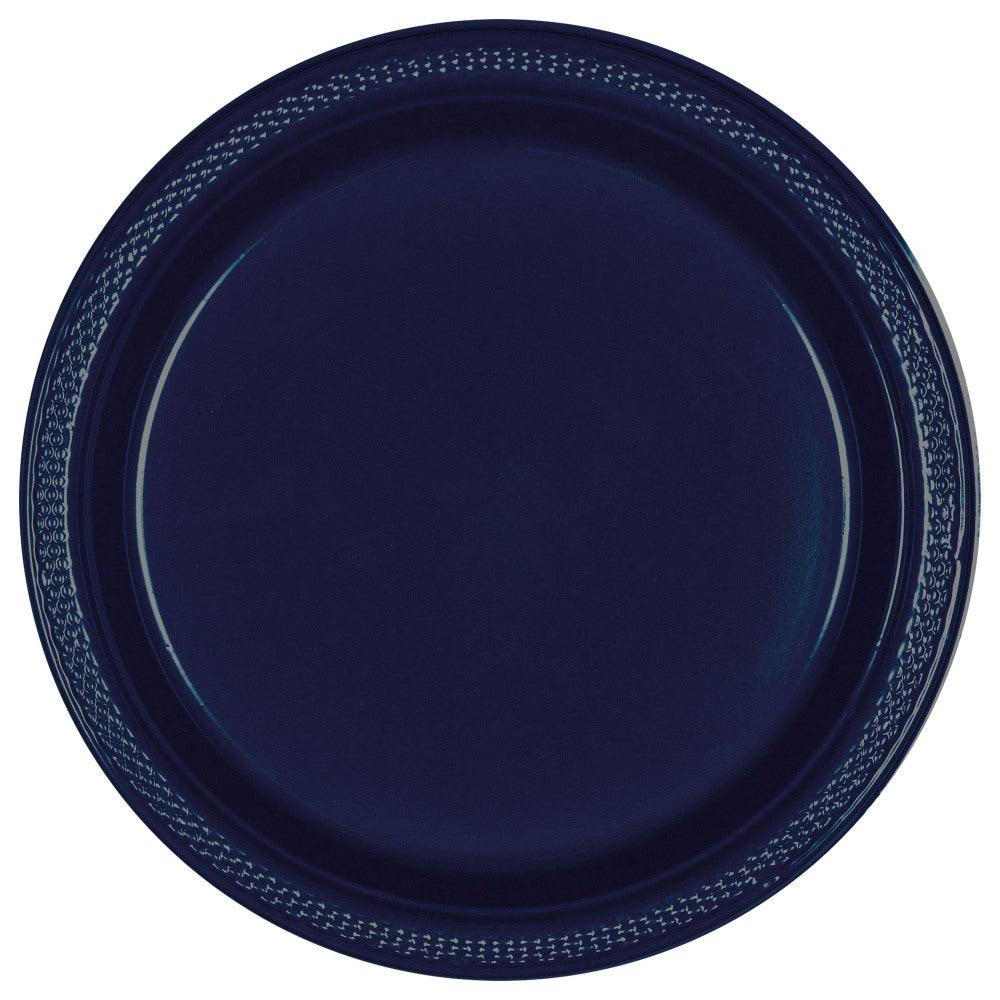 Amscan Round Plastic Plates, 10-1/4in, True Navy, Pack Of 40 Plates