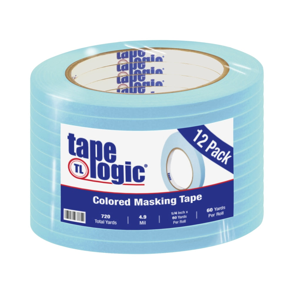 Tape Logic Color Masking Tape, 3in Core, 0.25in x 180ft, Light Blue, Case Of 12