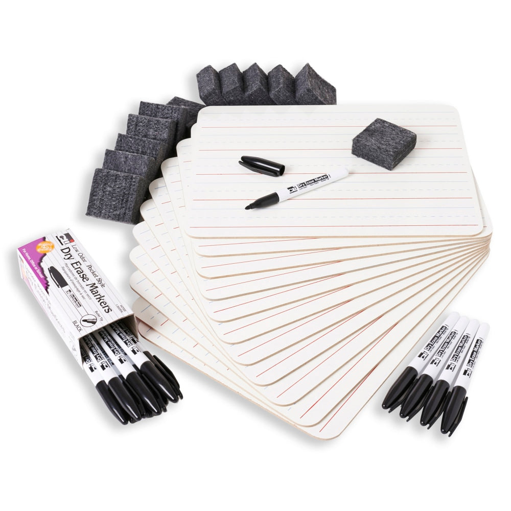 Charles Leonard Magnetic 2-Sided Dry-Erase Lap Boards With Markers And Erasers, 9in x 12in, White, Pack Of 12 Boards