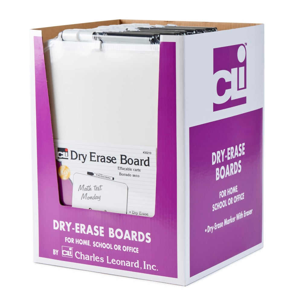 Charles Leonard Framed Dry-Erase Boards With Markers With Erasers, 11in x 8-1/2in, White, Pack Of 12 Boards