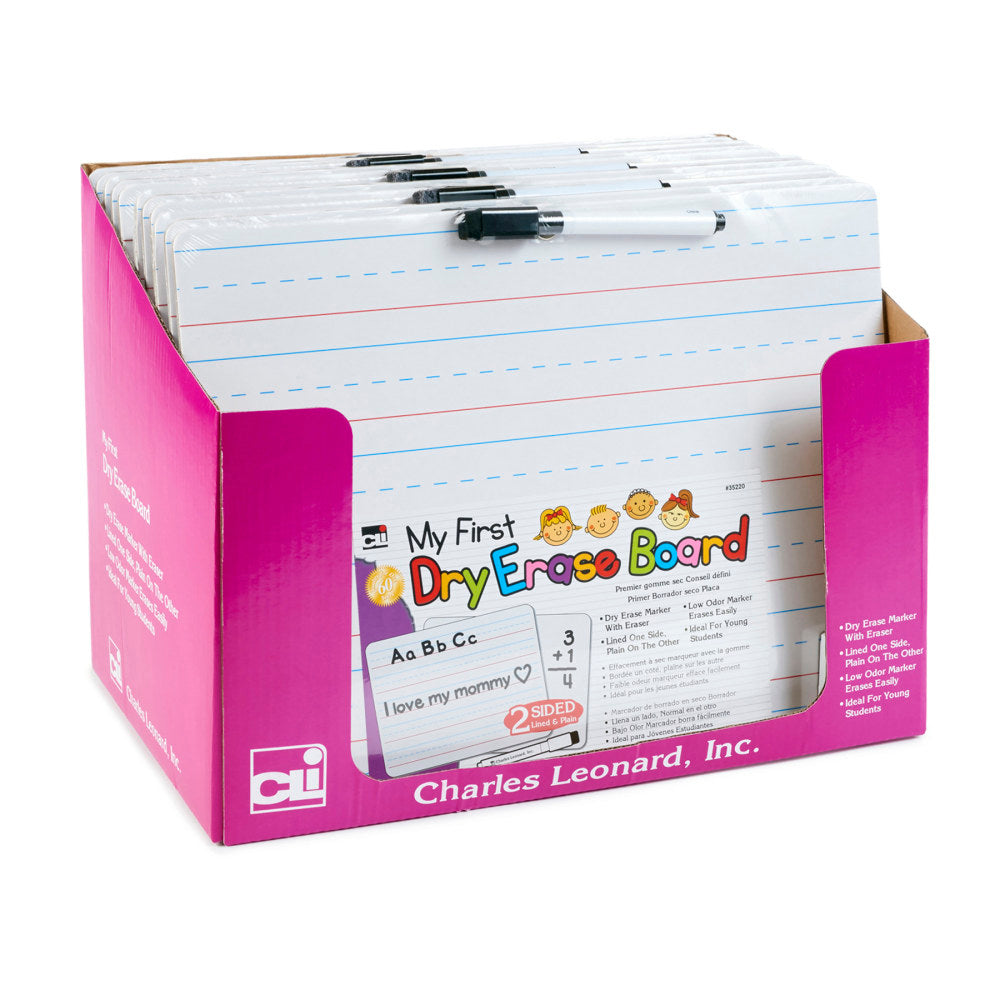 Charles Leonard 2-Sided Dry-Erase Lap Boards With Markers/Erasers, My First, 9in x 12in, White, Pack Of 12 Boards