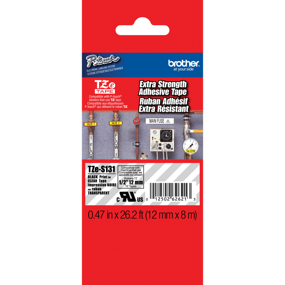 Brother TZe-S131 Black-On-Clear Industrial-Strength Tape, 0.5in x 26in