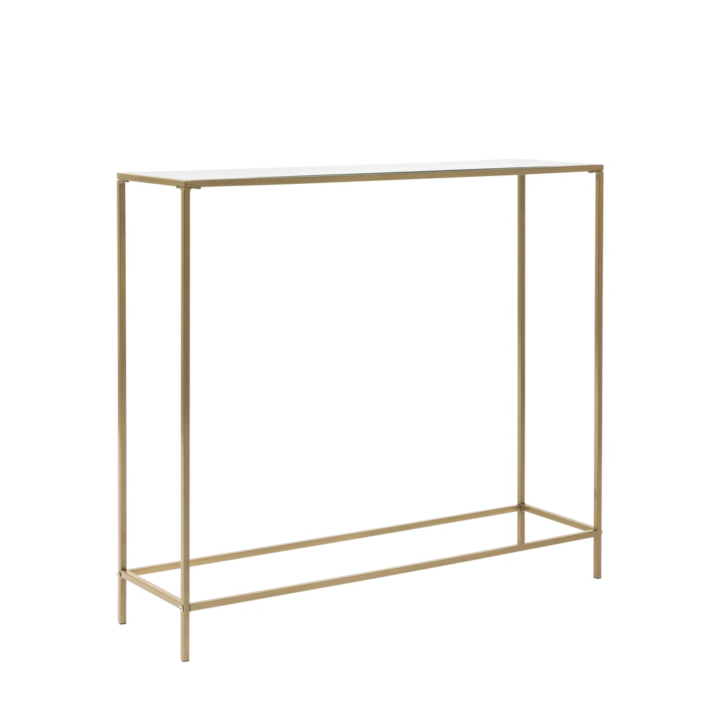 Eurostyle Arvi Console Table, 32inH x 36inW x 10inD, Brass/Clear