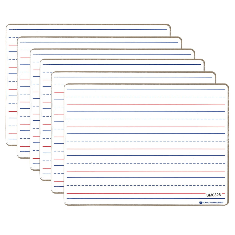 Dowling Magnets Double-sided Magnetic Dry-Erase Boards, Line-Ruled/Blank, 12in x 8-3/4in, White, Pack Of 6 Boards