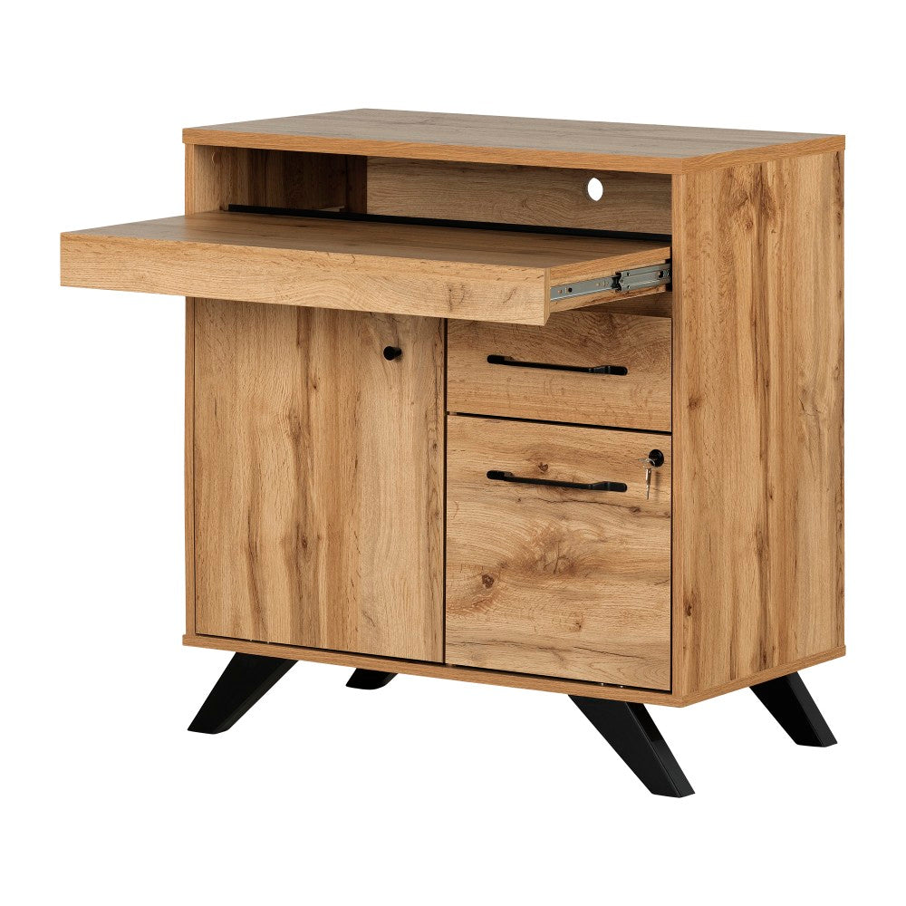South Shore Flam 33inW Multi-Function Secretary Desk, Nordik Oak