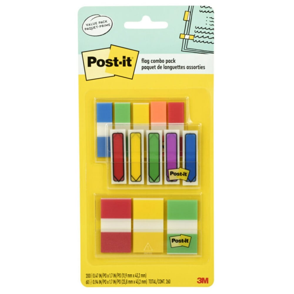 Post-it Tabs and Flags Combo Pack - Red, Yellow, Blue, Green, Orange - Sticky, Adhesive - 136 / Pack