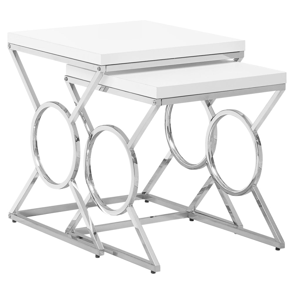 Monarch Specialties Nesting Table Set, Glossy White/Chrome